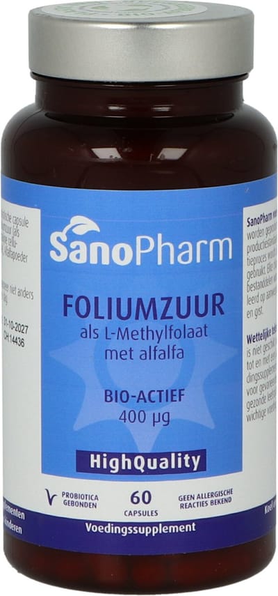 SanoPharm WholeFood Foliumzuur - 60 capsules - Vitamine B preparaat