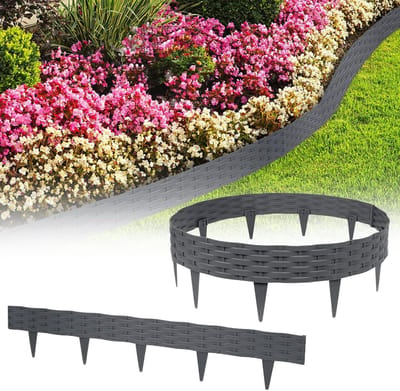Gazonrand Tuinrand - Kunststof Palissade - Tuin Afscheiden - Rotan Look - 10 Meter - Antraciet
