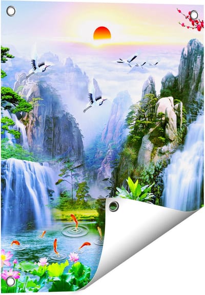 Gards Tuinposter Watervallen in de Bergen - Abstract - 40x50 cm - Tuindoek - Tuindecoratie - Wanddecoratie buiten - Tuinschilderij
