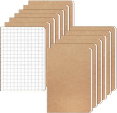 13 stuks A5 notitieboek geruit, kraftpapier omslag dagboek, 80 g/m² premium papier, notitieboek A5 om te schrijven, plannen & organiseren, ideaal voor school, kantoor & reizen