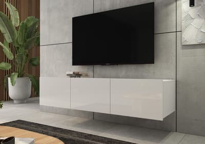 Promeubels - Tv meubel Cosenza - Wit hooglans - 150cm - Tv kast - Hangend of staand
