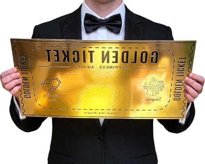 Gouden Ticket Kaart - Grote Aankondiging - Feestelijke Aankondigingen - Dubbelzijdig Goud - 58 cm Breed - Goud