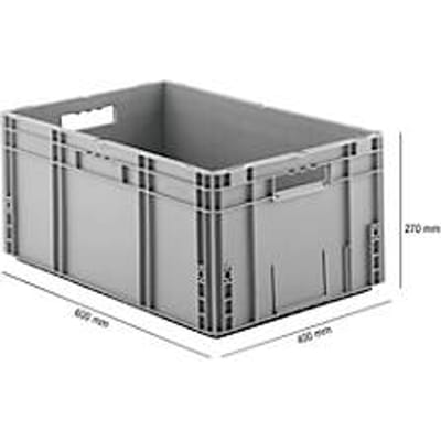 Stapelbak Eurobox MF 6270 - polypropeen - L 600 x B 400 x H 270 mm - 52 L  - open handgrepen - grijs