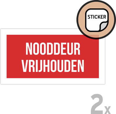 Pictogram/ stickers (2x) | "Nooddeur vrijhouden" | 30 x 15 cm | Rood/ wit | Sticker | Noodgeval | 2 stuks