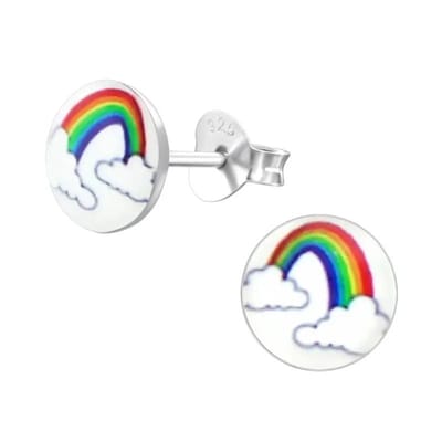 Zilveren regenboog oorbellen 7mm- Kleurrijk en uniek- Oorbellen kind