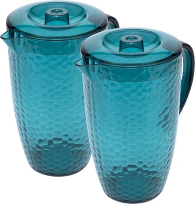 OTIX Kunststof Schenkkan - Set van 2 - Waterkan - met Deksel - Limonadekan - Karaf - Blauw - 2l - HARBOR