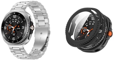 Strap-it Stalen schakel band Zilver + Hard case hoesje met screenprotector glas Zwart – geschikt voor Samsung Galaxy Watch 8 Classic 46mm – luxe & optimale bescherming