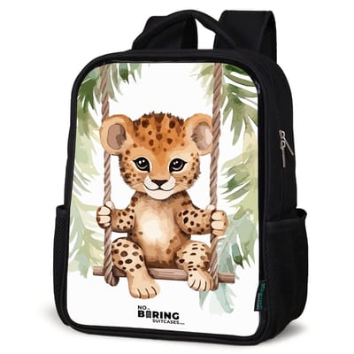 NoBoringSuitcases.com® - Rugzak zwart - Schooltas jongen & meisje - Luipaard welp op een schommel waterverf illustratie - Rugtas voor school - Boekentas kind - Schoolrugzak - Kinderrugzak