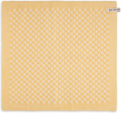 Knit Factory Gebreide Keukendoek - Keukenhanddoek Cubes - Geblokt motief - Handdoek - Vaatdoek - Keuken doek - Ecru/Gold - Goud - Traditionele look - 50x50 cm