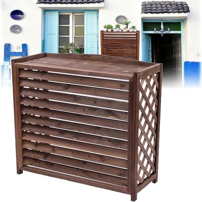 Airco Hek - Privacy Scherm - Buiten Decoratie - Massief Hout - L120 x B57 x H100cm - Gekoolde Afwerking