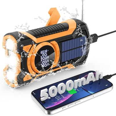 Wind Up Radio - 5000mAh batterij draagbare handslinger noodradio met Bluetooth-luidspreker, zonnelader Power Bank, AM/FM-radio's met SOS-alarmzaklamp voor binnen en buiten noodapparatuur