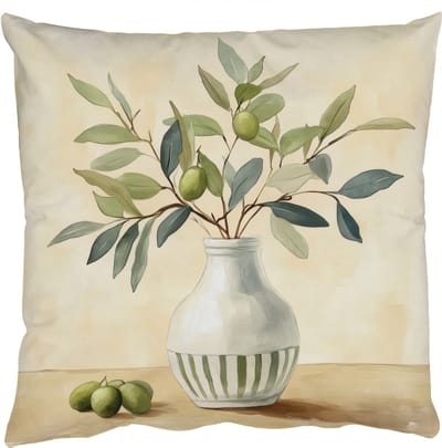 Sierkussens - Kussentjes Woonkamer - 50x50 cm - Vaas - Keramiek - Olijftakken