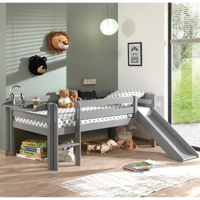 Dream Tree Halfhoogslaper 90 x 200 cm met Glijbaan & Hangtablet Fauna Grijs