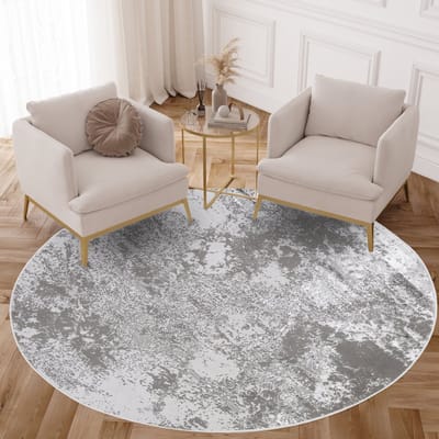 Tapiso Crystal Rond Vloerkleed Grijs Laagpolig Modern Woonkamer Tapijt Maat- 80x80