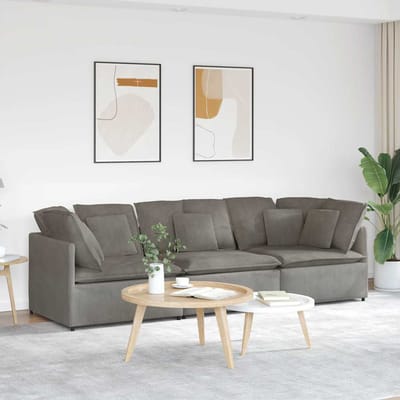 vidaXL - Modulaire - bank - met - kussens - corduroy - stof - lichtgrijs