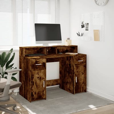 vidaXL - Bureau - met - LED-verlichting - 120x55x91 - cm - hout - gerookt - eikenkleur