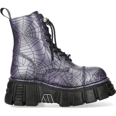 New Rock paarse leren gotische militaire bikerlaarzen - MILI084N-S3