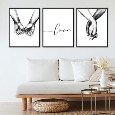 Set van 3 Wandposters Handen die Hart Vormen Zwart Wit Moderne Kunst voor Woonkamer Slaapkamer