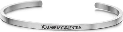 Key Moments 8KM-B00448 - Stalen open bangle met tekst - you are my valentine - zirkonia - one-size - zilverkleurig
