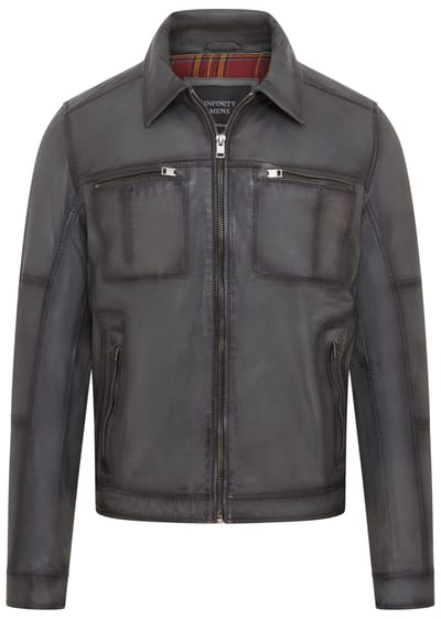Heren Grijs Klassiek Leren Bikerjack - Bettles