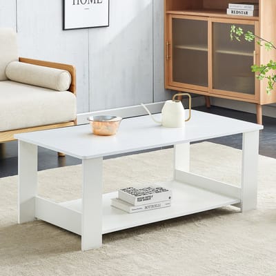 Salontafel - 110x55x42 cm - Modern met Opbergruimte - Twee Niveaus - MDF - Wit