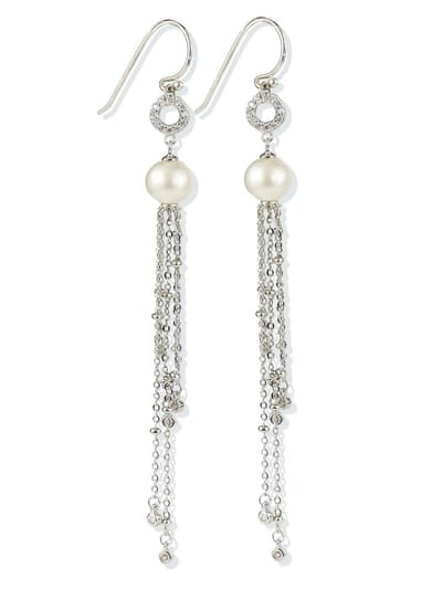 PROUD PEARLS® zilveren lange oorhangers met parels en zirkonia’s