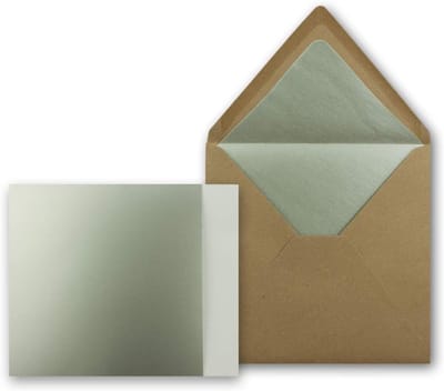 Vouwkaartenset Metallic - Wenskaarten Sets - Feestelijke Communicatie - Gevoerde Kraft Envelop - 15 x 15 cm - Zilver Metallic