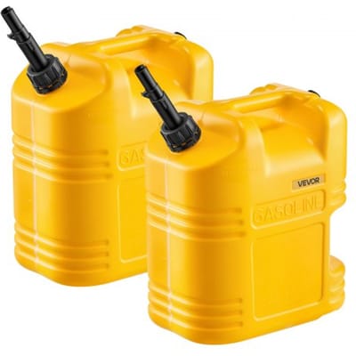 VEVOR Brandstoftank 2-pack 19 L, Benzinetank met schenktuit en transparante schaalverdeling, max. debiet 15 l/min, Vloeistofcontainer voor de meeste auto's, motoren, SUV's, ATV's en UTV's, Geel
