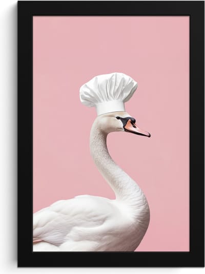Fotolijst inclusief poster - Posterlijst 20x30 cm - Posters - Zwaan - Koksmuts - Mooi - Klassiek - Foto in lijst - Keuken decoratie muur - Wanddecoratie accessoires - Muurdecoratie - Schilderijen