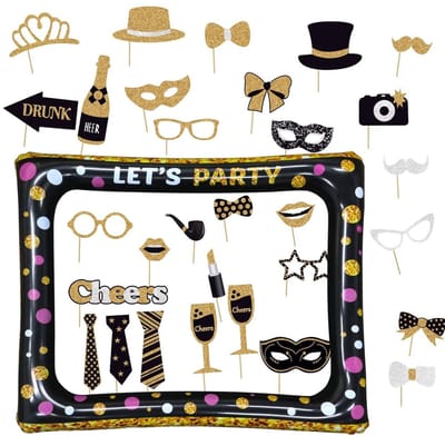 VT Goods - FotoKast Accessoires - Verjaardag Fotoprops Set - Zwart-Goud - Opblaasbare Foto Rahmen - Geschikt voor Feesten - 31 Stuk