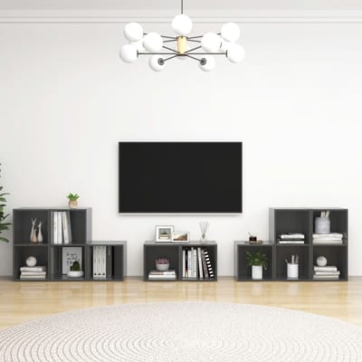 vidaXL - 8-delige - Tv-meubelset - bewerkt - hout - hoogglans - grijs