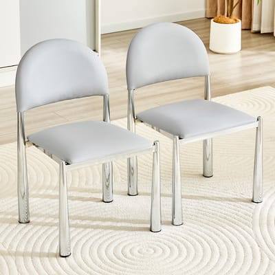 Eetkamerstoelen - Set van 2 - Moderne Eetkamerstoel Set - Gestoffeerde Eetkamerstoel - Halfronde Rugleuning - PU Leren Stoel - Keukenstoel - Woonkamerstoel - Eetkamerstoel met Metalen Poten - Stoel voor Eetkamer en Keuken - Zwart