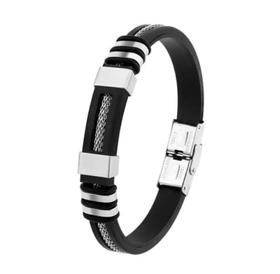 Style King - Rubberen zwarte armband met RVS sluiting