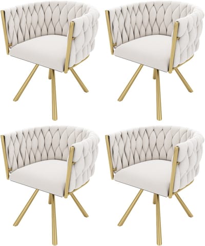 Fluwelen eetkamerstoel - set van 4 - eenpersoons deluxe woonkamer slaapkamer draaistoel - lounge draaistoel - beige en goud