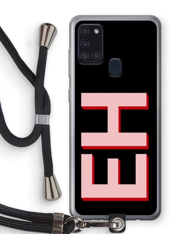 Gepersonaliseerd - Case Company® - Hoesje met koord geschikt voor Samsung Galaxy A21s hoesje met Koord - Monogram - Telefoonhoesje met Zwart Koord - Bescherming aan alle Kanten en Over de Schermrand
