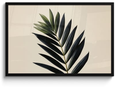 Poster in lijst - Fotolijst 90x60 cm - Posters - Palmblad - Donkere bladen - Subtiel - Posterlijst zwart - Decoratie - Wanddecoratie woonkamer - Muurdecoratie slaapkamer