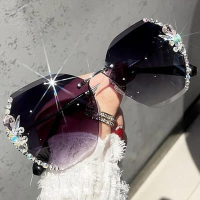 Lunettes de soleil de luxe Design Classique Sans monture Strass Lunettes de soleil Mode Hommes Femmes Lentille Dégradée Lunettes de soleil pour Femmes