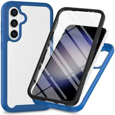 Hoesje met Ingebouwde Screenprotector Geschikt voor Samsung Galaxy A55 | Full Protect valbescherming | Schokbestendige Beschermhoes tegen Vallen | Shockproof | Doorzichtig / Blauw