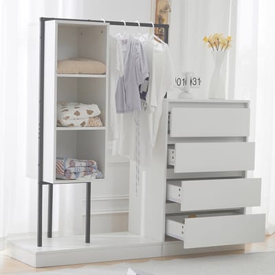 BLACKCOLORS Ladekast, kastenset, witte kast, buffetkast, kledingstang, afmetingen: L140/D40/H135, wit