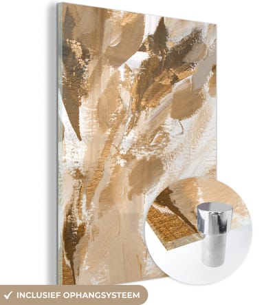 MuchoWow® Glasschilderij 30x40 cm - Schilderij acrylglas - Verf - Bruin - Abstract - Foto op glas - Schilderijen