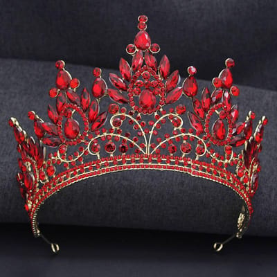 Koninklijke Koningin Bruiloftskroon voor Vrouwen Grote Rode Kristal Banket Tiara Hoofdsieraad Bruidsfeest Kostuum Haar Sieraden Accessoires red