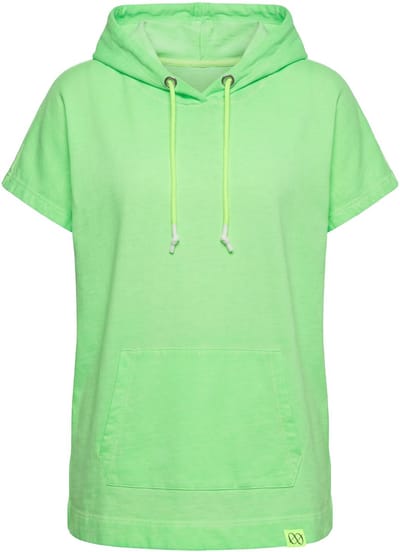 Laurasøn - Dames - Sweatshirt korte mouwen capuchon - Neon appelgroen - Maat 40+