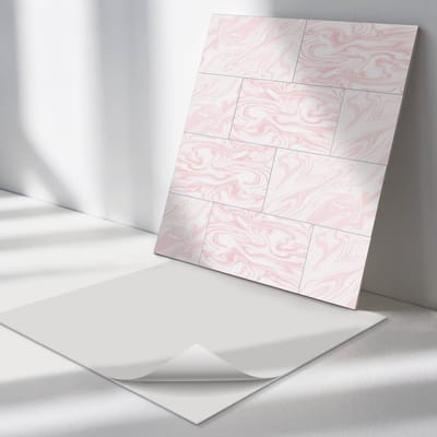 Wallfluent Vinyl Tegels - Marmerpatroon met Golven Vinyl Vloer Tegels - 30 cm x 30 cm - Roze PVC Tegels - Set van 9 - Vierkant PVC Tegels - Texturen Plaktegels - Zelfklevende Vinyl Tegels - Plaktegels Keuken en Badkamer
