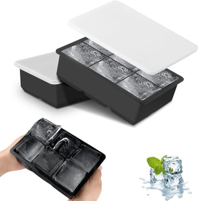 Dailygoods- IJsblokjesvorm groot - 2 stuks siliconen - IJsblokjesvorm met deksel - BPA-vrij - Vaatwasmachinebestendig - 12 vakken 4,8 cm - Ijsblokjeshouder