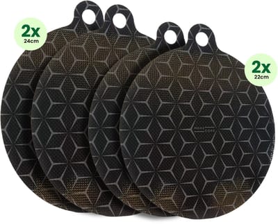 MoreCore Inductie Beschermer - Hittebestendig tot 280 ºC - Inductie Matjes Rond - Panbeschermers - Onderzetters Pannen - Afdekplaat voor Kookplaat - Inductie Mat - Inductiebeschermer - Inductie Afdekplaat - 2x22 + 2x24 cm