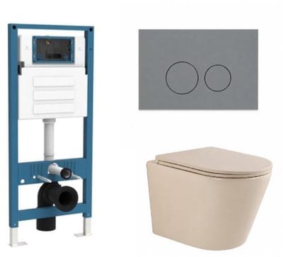 QeramiQ Dely Toiletset - inbouwreservoir Qeramiq Flush - slim zitting - kunststof licht grijze bedieningsplaat - ronde knoppen - beige