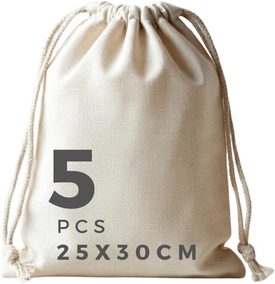 Dailygoods- Stoffen Zak 100% Katoen - 25 x 30 cm - Zakje met Trekkoord - Opbergzak voor Fruit/Groenten - Ideaal voor Knutselen/Geschenken - Natuurlijke Elegantie - Katoenen Tas