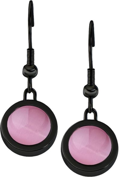 Quiges RVS Schroefsysteem Oorhangers Oorbellen Zwart met Verwisselbare Cat's Eye Roze Mini Munt Set - ECOS282