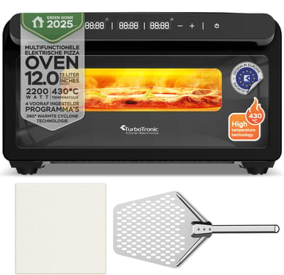 TurboTronic PO15 Elektrische Pizza Oven – Slimme Pizzaoven tot 400 °C – Zwart