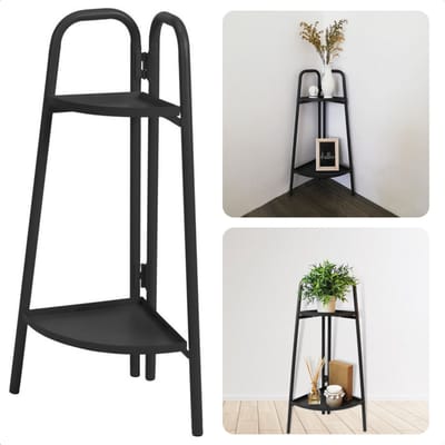 Metalen Plantenrek 70cm - Plantenstandaard - Plantentrap Hoekmodel - Bloemenrek - Donker Grijs - 26x26cm - Hoogte 70cm - Hoekmodel - Scharnier - Gepoedercoat Frame - Inclusief EBOOK